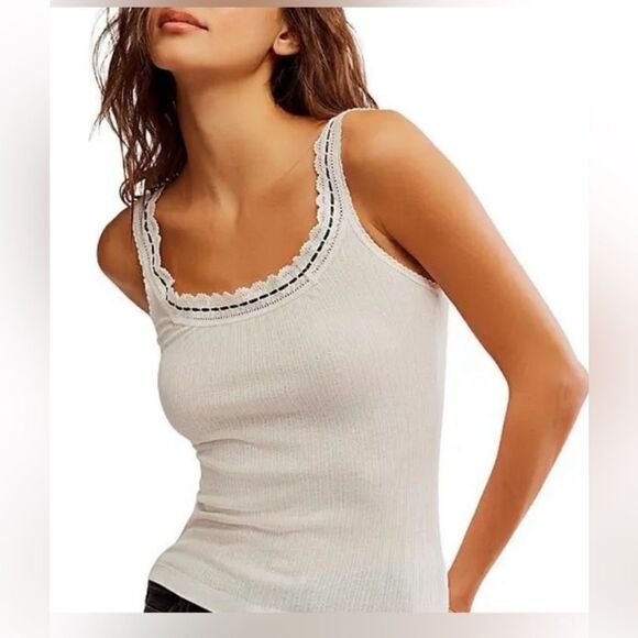 Free People Tops - Free People Only You Pointelle Tank Top in Ivory and Grey NWOT